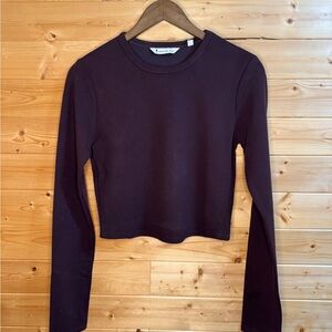 Womens American Tall Cropped Long Sleeve Waffle Top